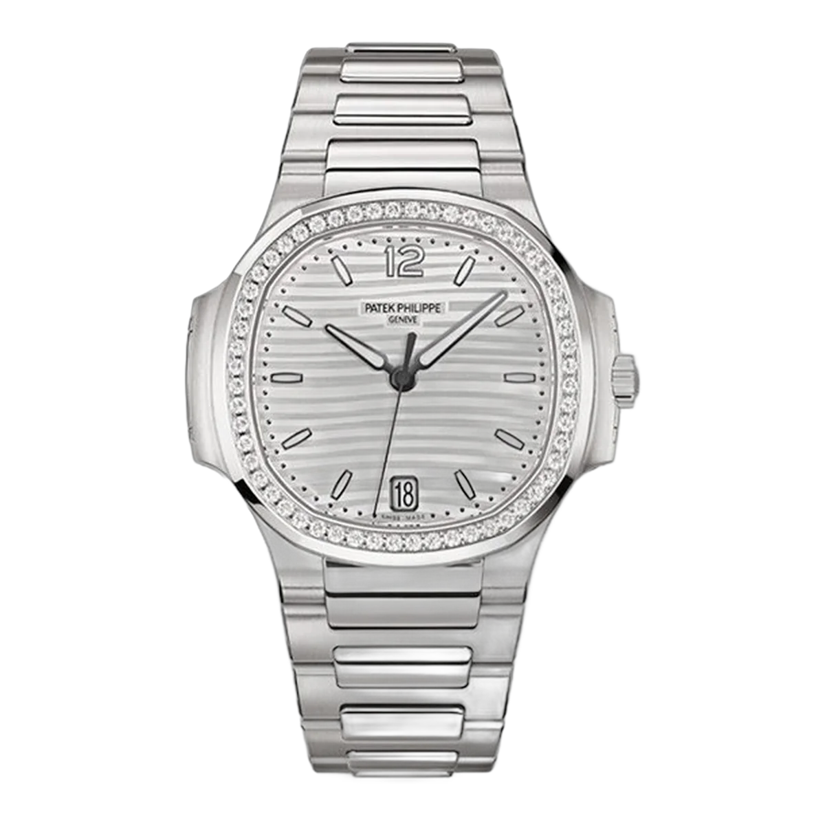 Patek Philippe Nautilus 7118/1200A-010 Silvery Opaline Dial Diamond-Set Bezel 35.2Mm Stainless Steel