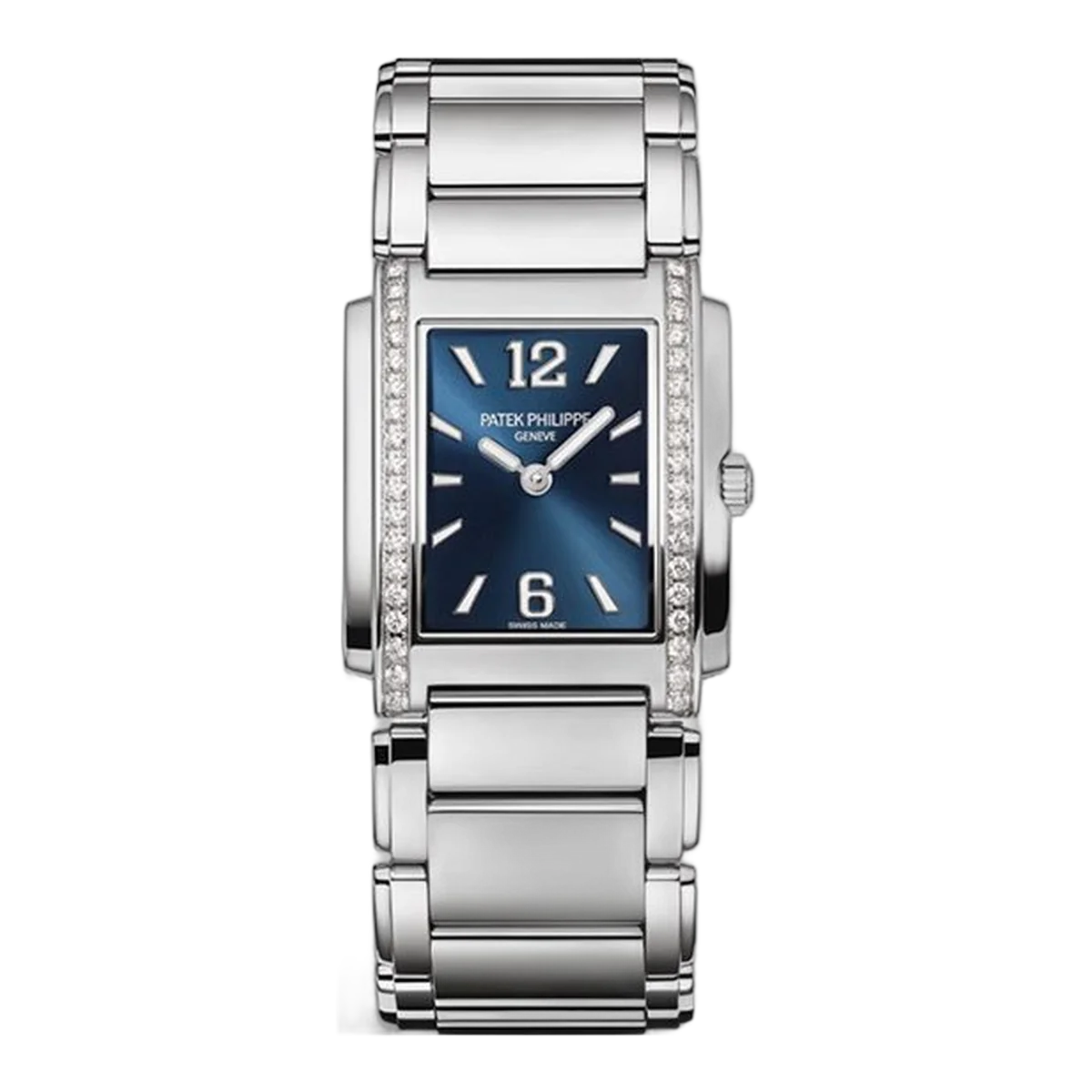 Patek Philippe Twenty~4 4910/1200A-001 Blue Sunburst Dial Diamond-Set Bezel 25.1Mm X 30Mm Stainless Steel Ladies’ Watch