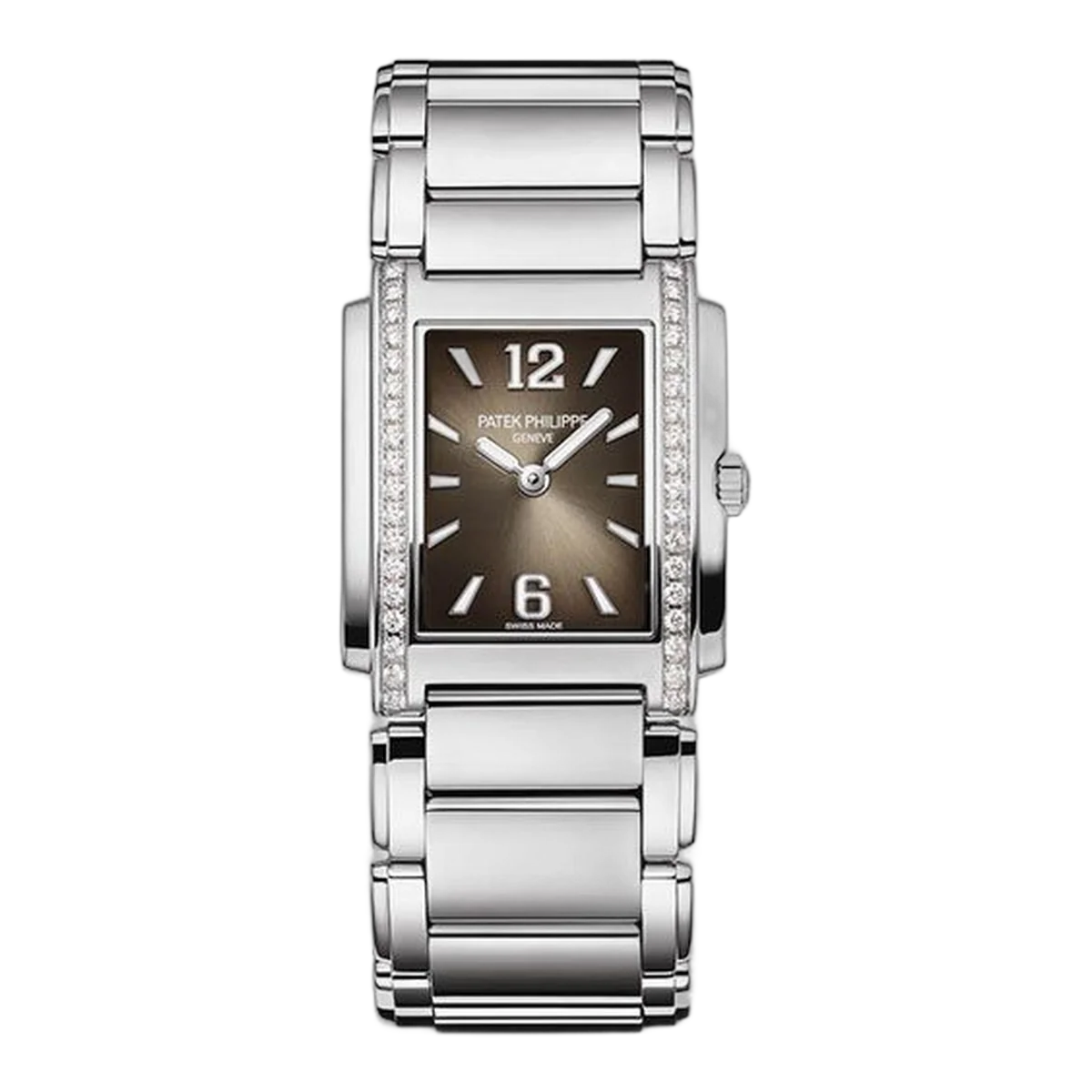 Patek Philippe Twenty~4 4910/1200A-010 Gray Sunburst Dial Diamond-Set Bezel 25Mm X 30Mm Stainless Steel Ladies Watch