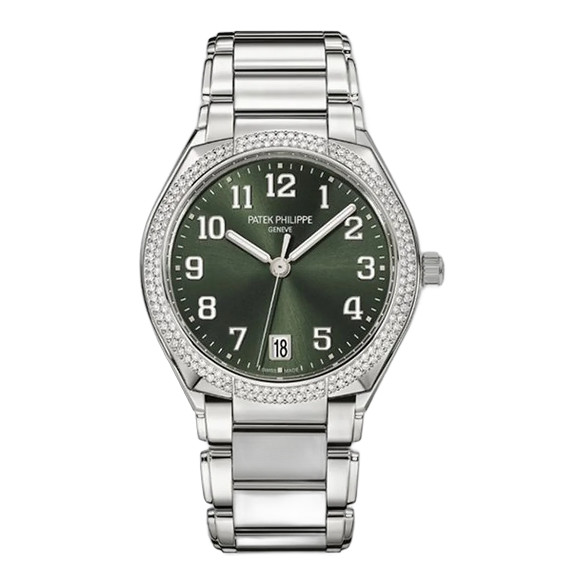 Patek Philippe Twenty~4 7300/1200A-011 Stainless Steel Olive Green Sunburst Dial Diamond Set Bezel Ladies Watch