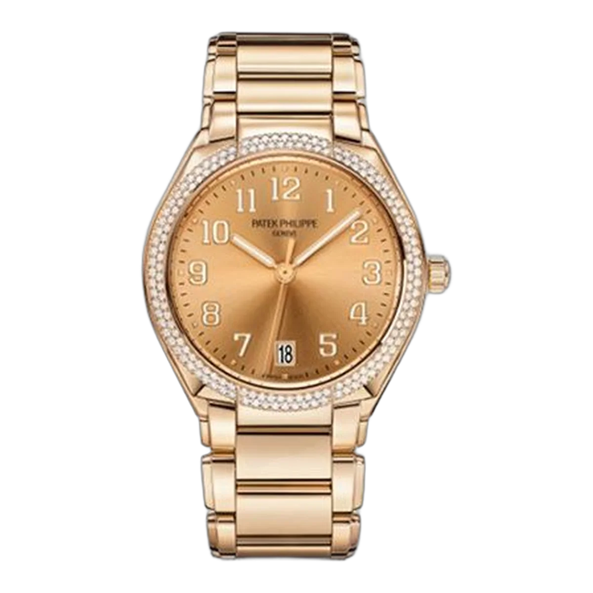 Patek Philippe Twenty~4 7300/1200R-011 Automatic 36Mm Rose-Gilt Sunburst Dial Diamond-Set Bezel Ladies Watch