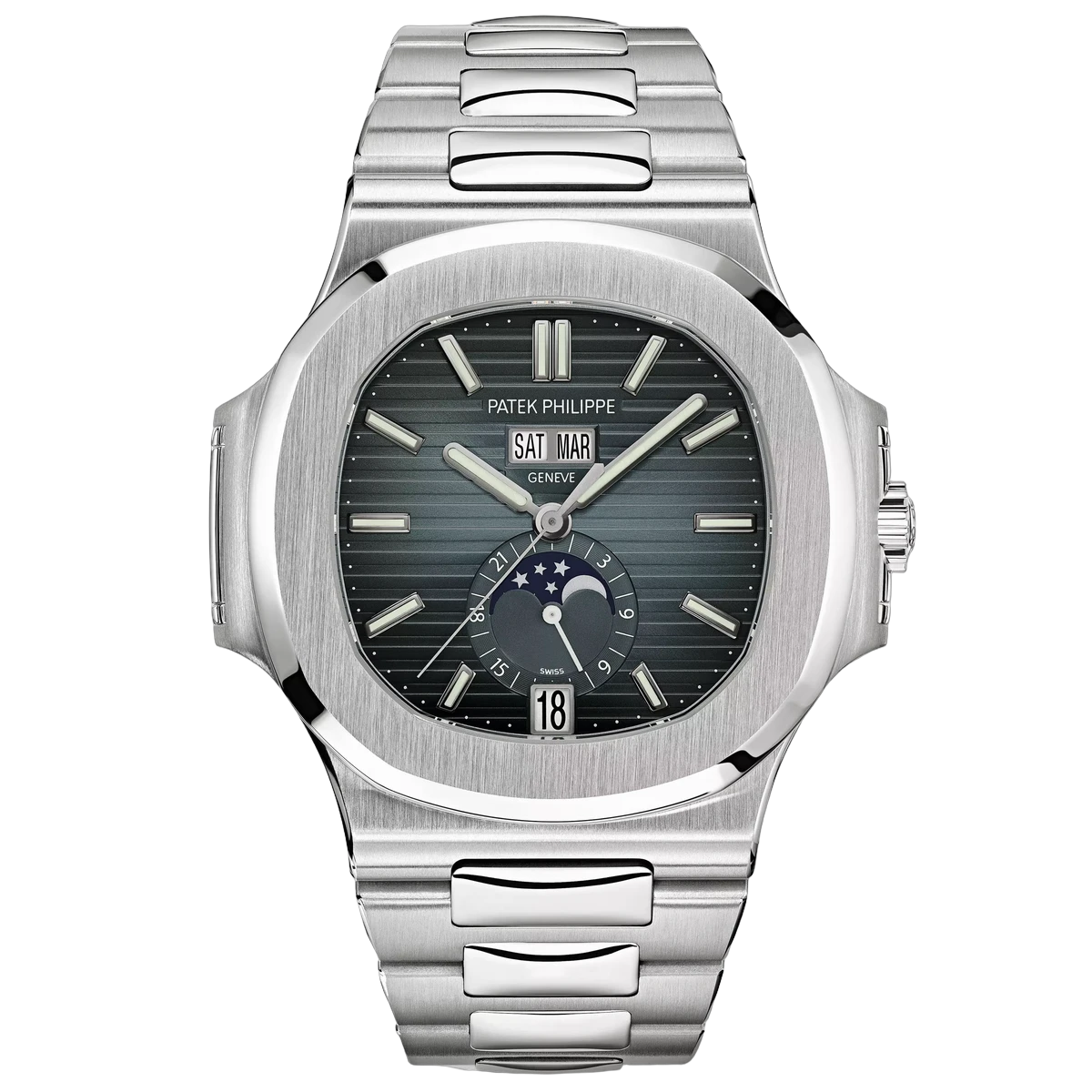 Patek Philippe Nautilus 5726/1A-014 Gradient Blue Dial Annual Calendar Moon Phases Stainless Steel