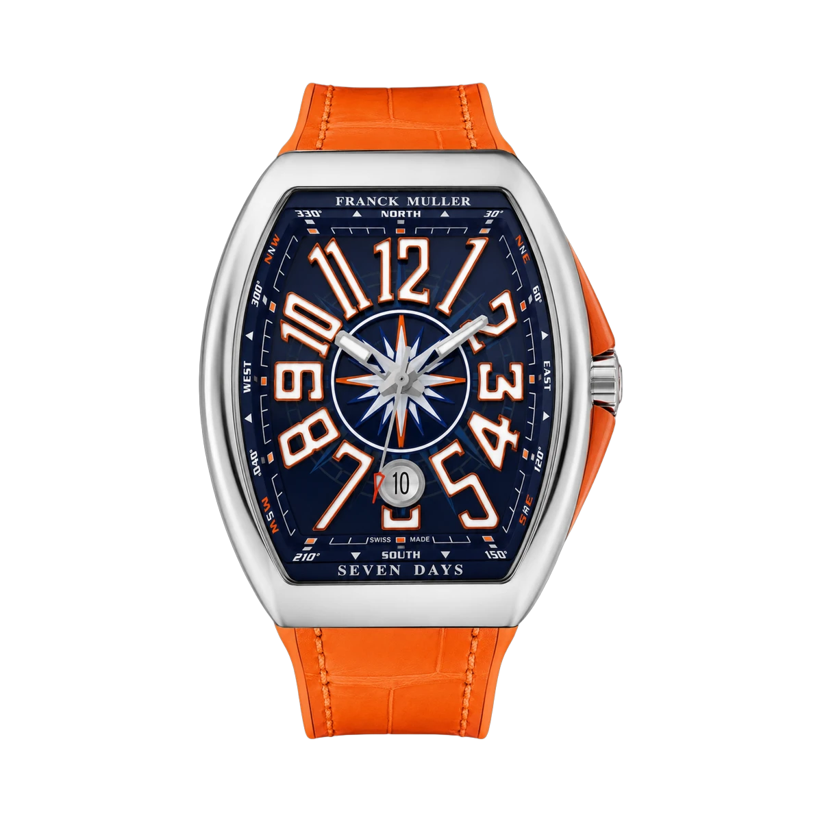 Franck Muller Vanguard Yachting Blue Dial Orange Outline Numerals V43 SC DT Yachting AC OR