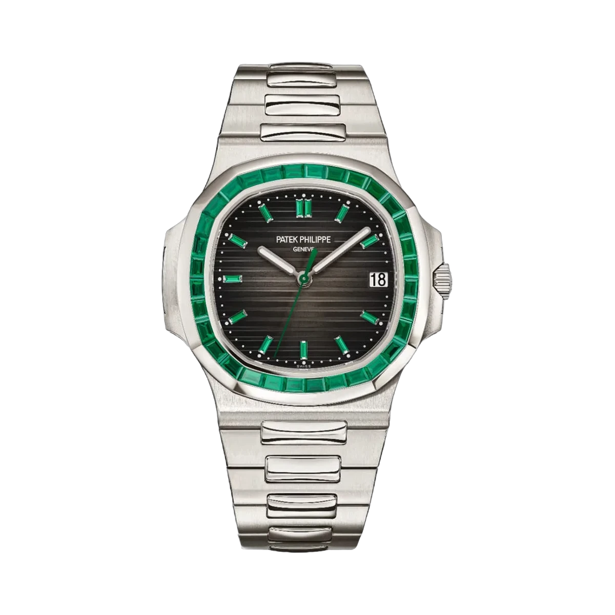Patek Philippe Nautilus 5711/113P-001 Platinum Baguette-cut Emeralds 40mm Black Dial Men's Watch