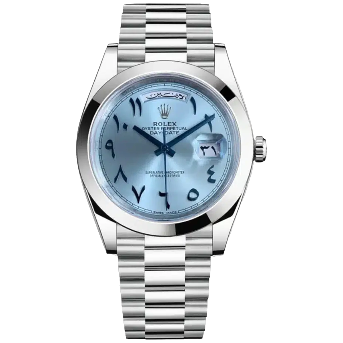 Rolex Day-Date 228206 Platinum 40mm Ice Blue Arabic Dial Men's Watch
