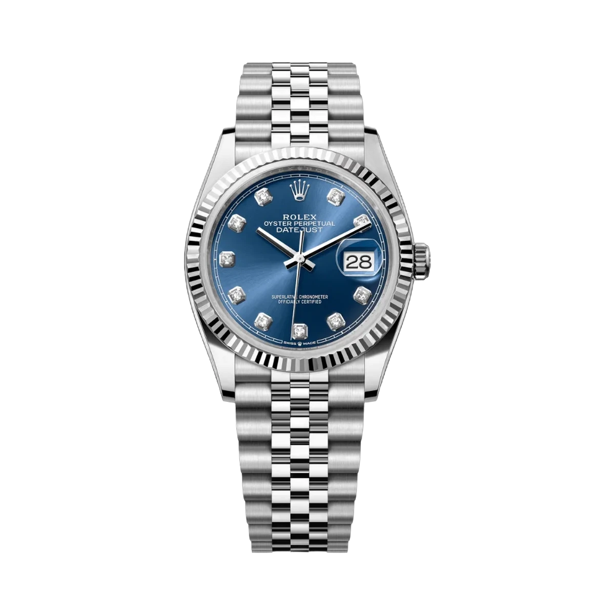 劳力士 Datejust 126234-0037 牡蛎钢白金钻石数字亮蓝色表盘 36 毫米男女通用手表