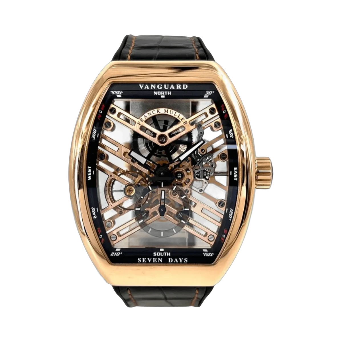 Franck Muller Vanguard V45 S6 SQT 5N BR NR Seven Days Skeleton 44 mm Titan Herrenuhr mit schwarzem Kautschukarmband