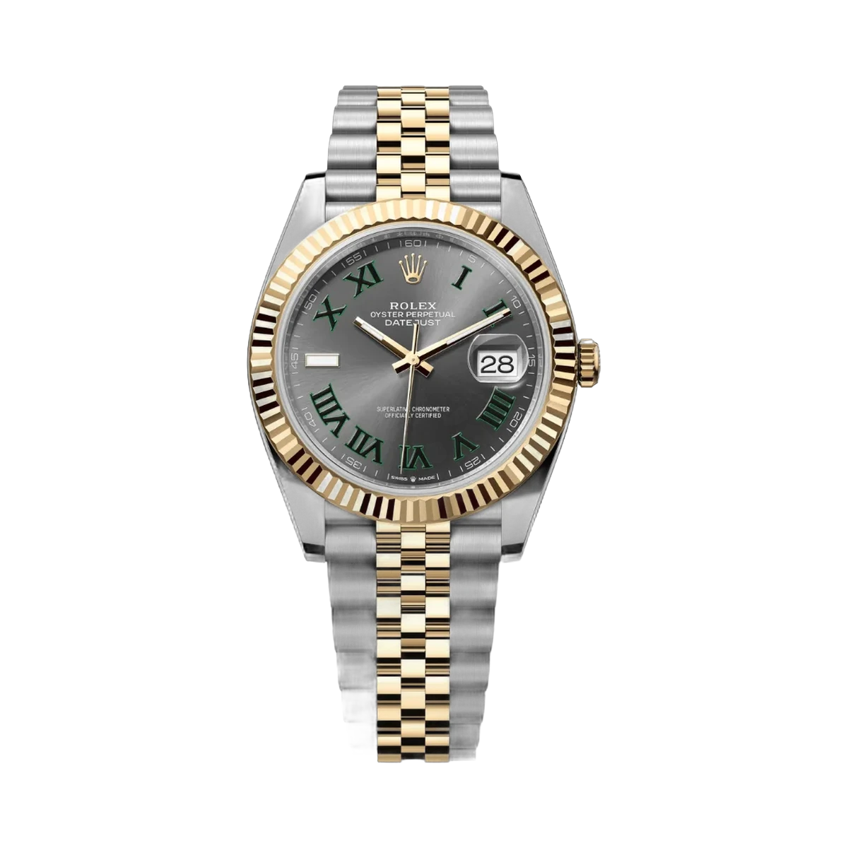 Rolex Datejust 126333-0020 Oystersteel Fluted Bezel 41mm Grey Green Roman Dial Men's Watch