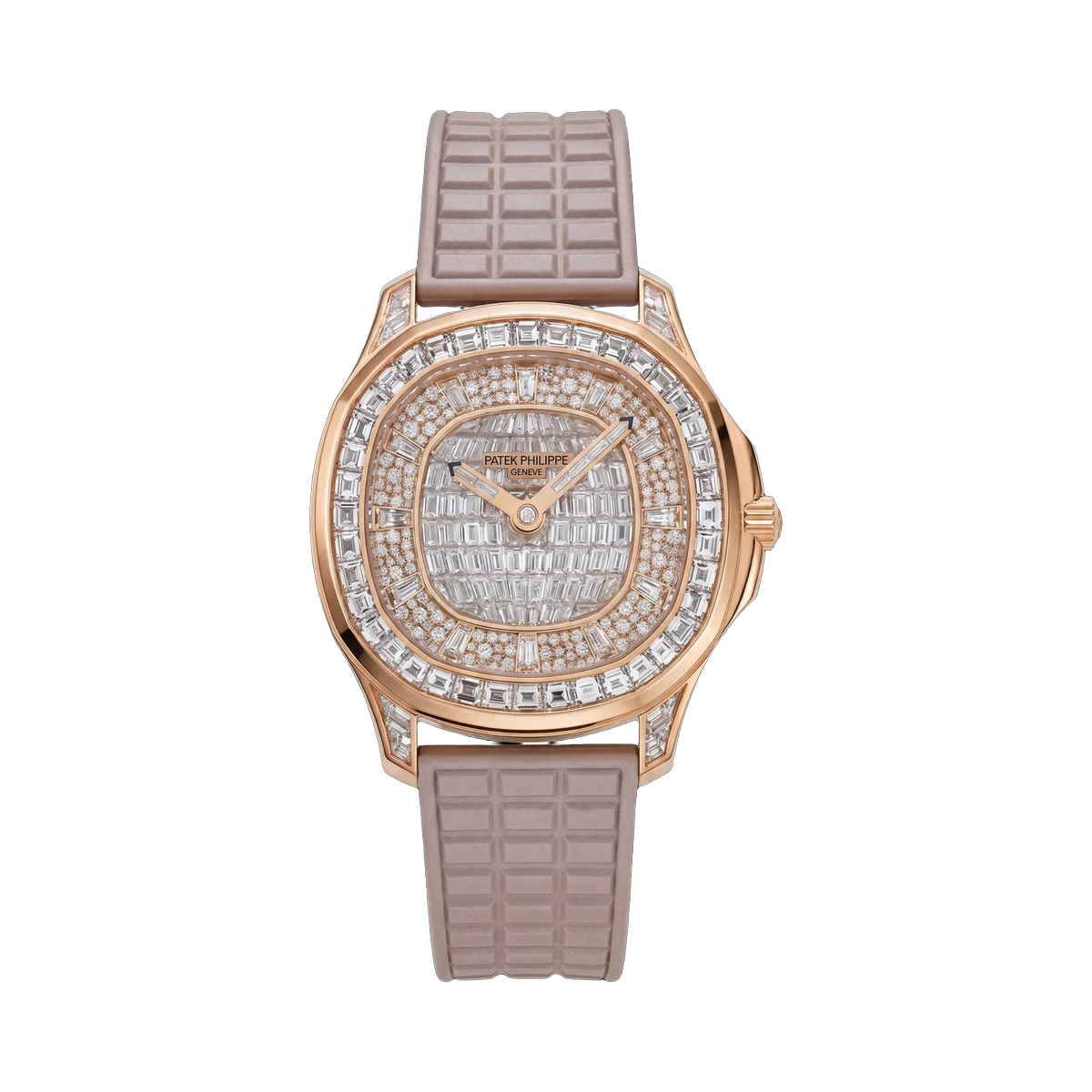 Patek Philippe Aquanaut 5062/450R-001 Luce Haute Joaillerie 38.8 Mm 18K Rose Gold Pearly Beige Rubber Straps Ladies Watch