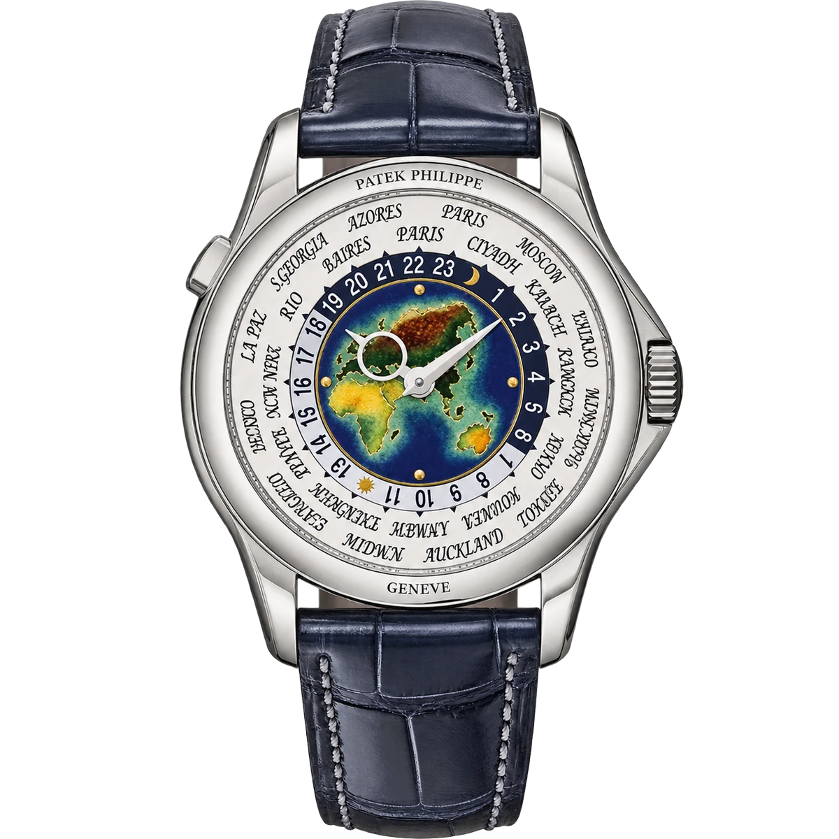 Patek Philippe Grand Complications 5131G-001 World Time 39.5mm White Gold Black Leather Straps Men's Watch