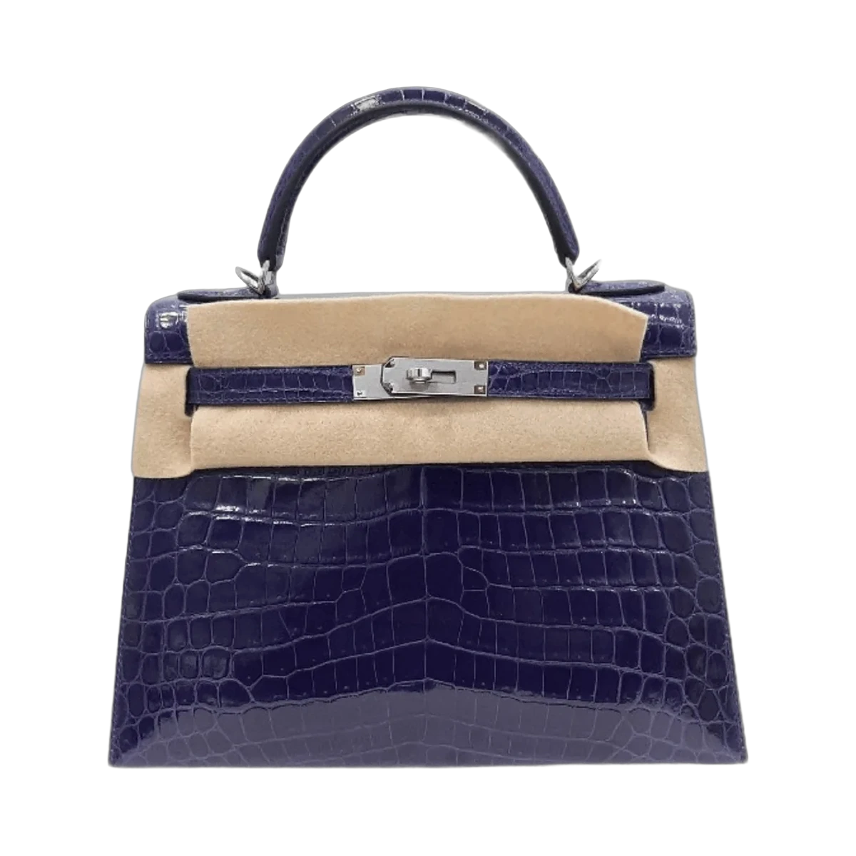 Hermes Kelly 28 Blue Encre Shiny Croco Palladium HW Handtasche