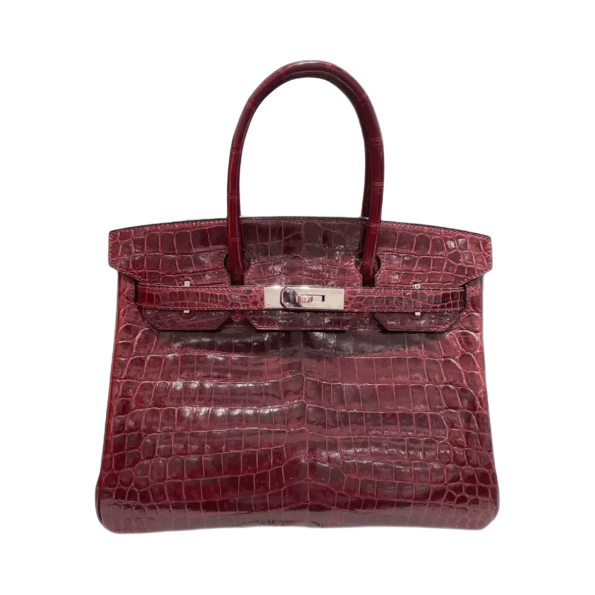 Hermes Birkin 30 Bordeaux Glänzendes Kroko Goldene Hardware Handtasche