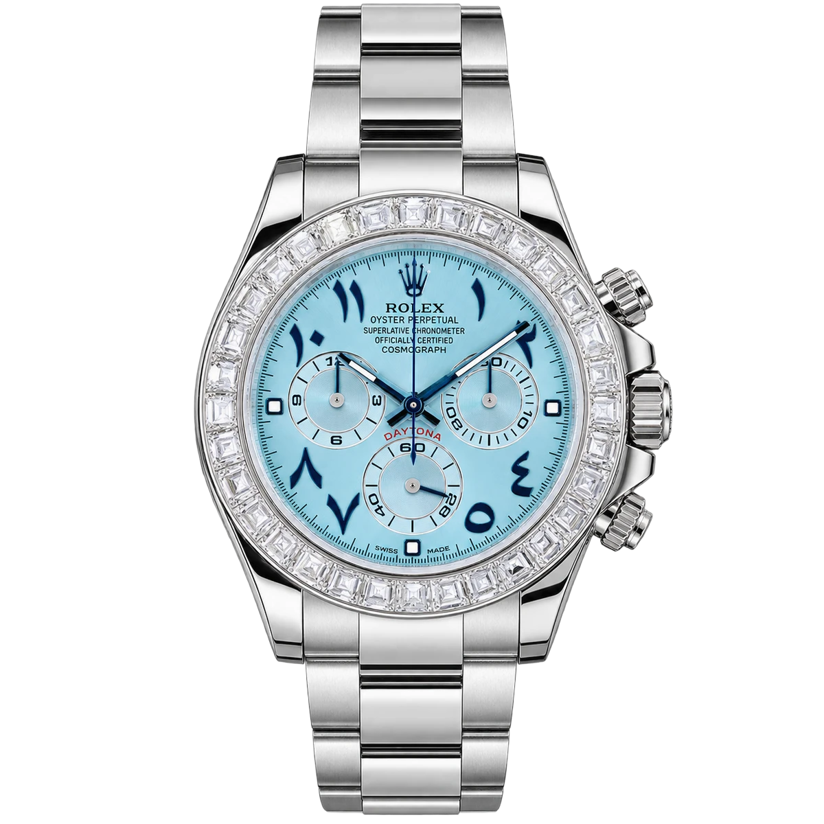 Rolex Cosmograph Daytona 126576TBR Platin Baguette-Lünette 40mm Blau Arabische Ziffern Herrenuhr