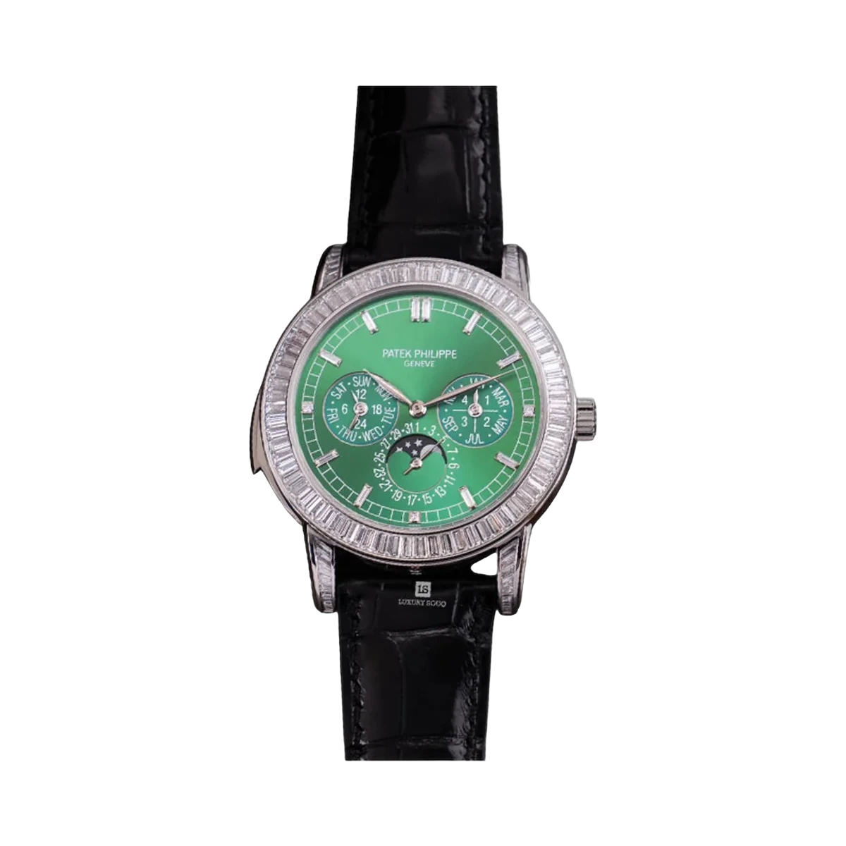 百达翡丽 Grand Complications 5073P-011 铂金长方形钻石 42 毫米绿色表盘男士手表