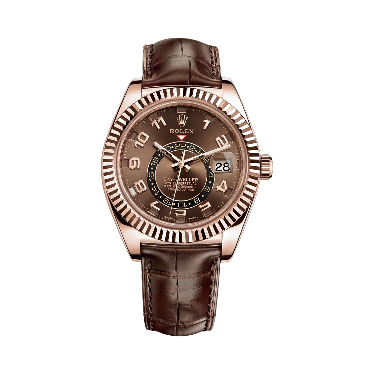 Rolex Sky-Dweller 326135 42mm 18K Everose Gold Chocolate Arabic Dial Leather Strap Men's Watch