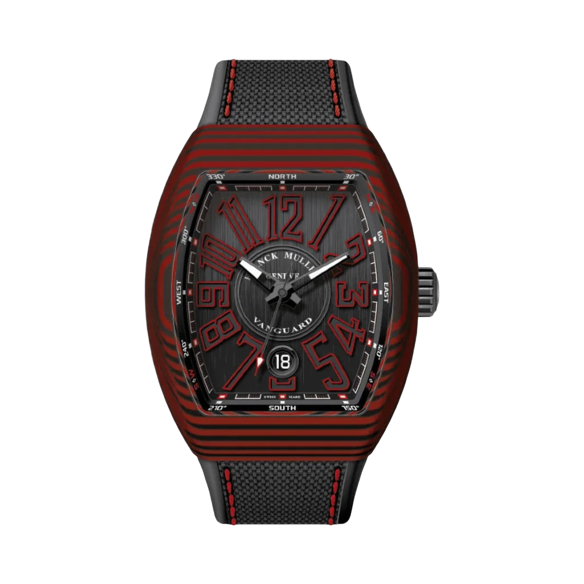 Franck Muller Vanguard V 45 SC DT CARRG NG Automatik Carbon Rot Umrandete Ziffern 45mm Schwarzes Zifferblatt Herrenuhr