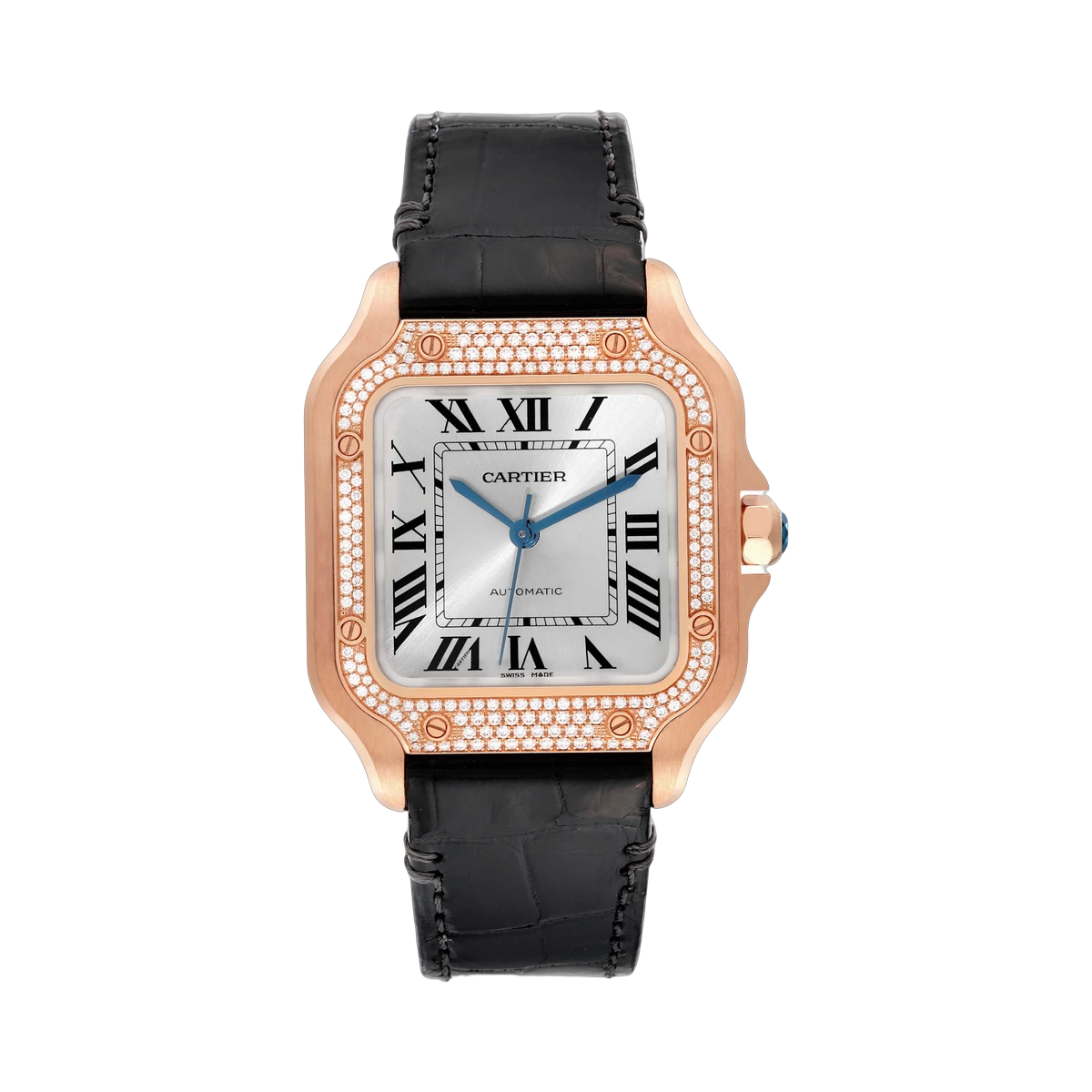 Cartier Santos WJSA0007 Medium Model Alligator Leather Strap 35.1mm 18K Rose Gold