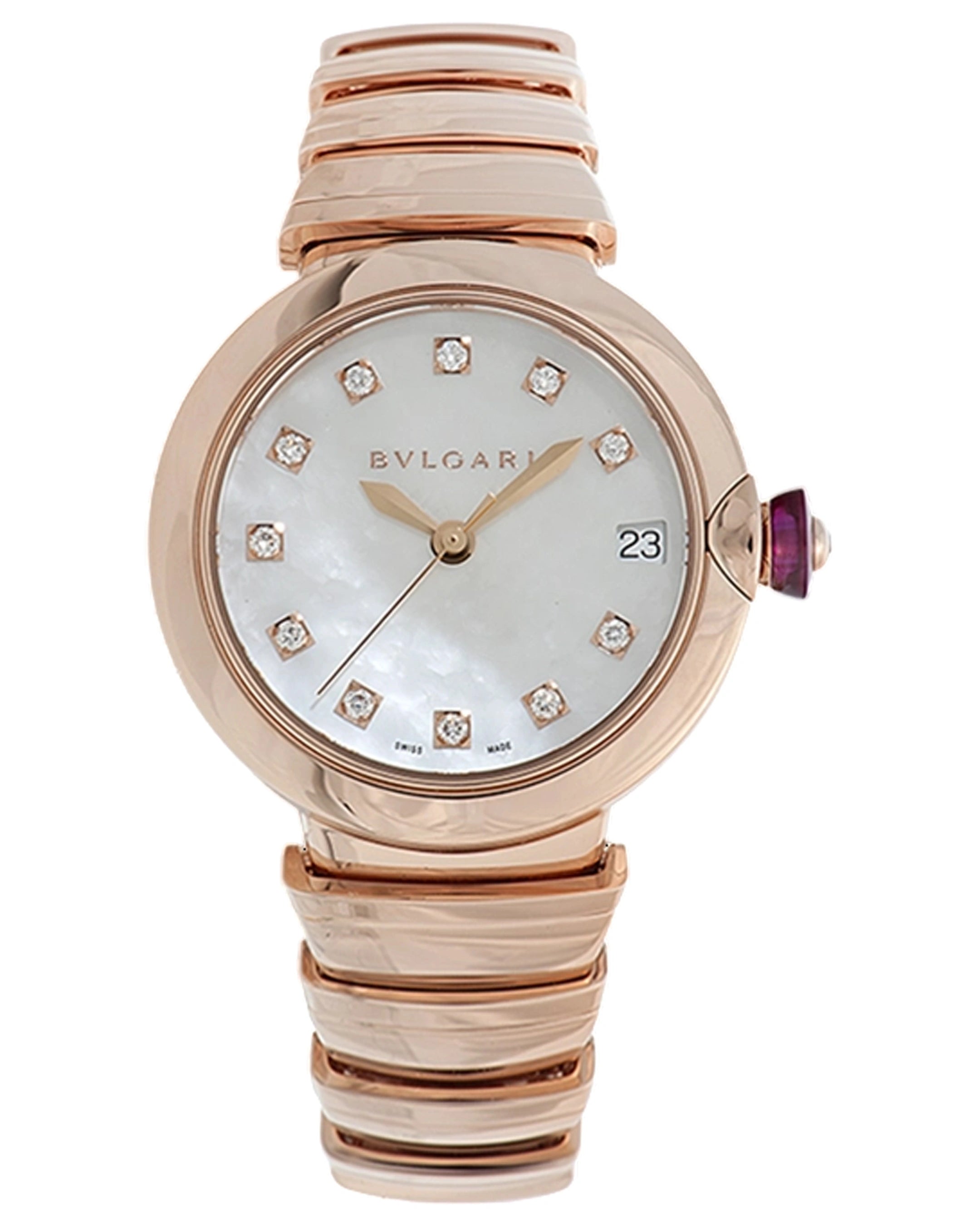 Bvlgari Lvcea Automatic White MOP Diamond 102353 33MM 18K Rose Gold