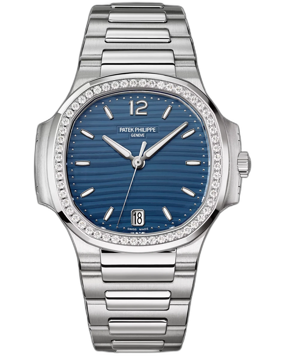 Patek Philippe Nautilus 7118/1200A-001 Blue Opaline Index Dial Diamond-Set Bezel Stainless Steel 35mm Blue Dial Womens Watch
