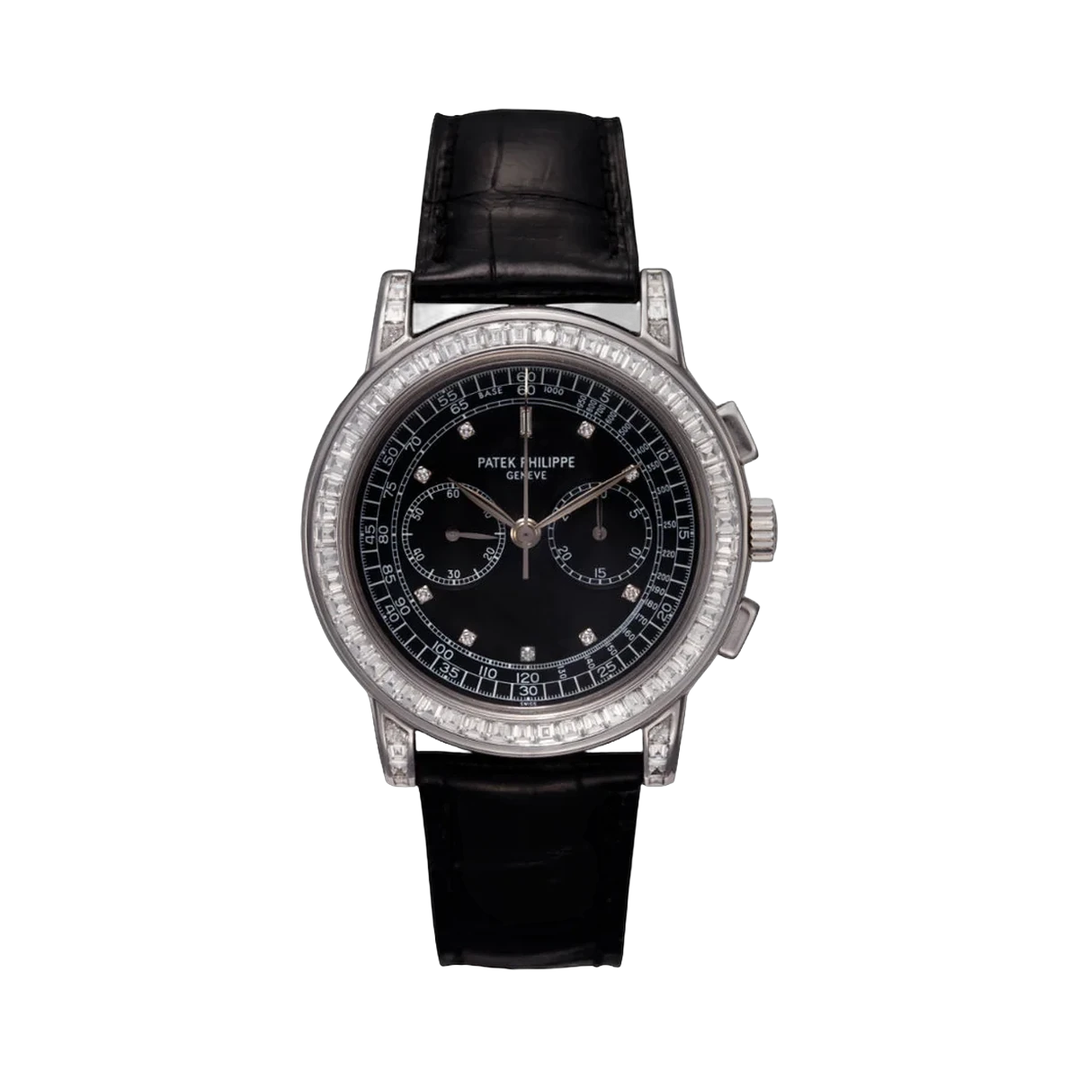 Patek Philippe Chronograph 5071G-001 White Gold Baguette Diamond Bezel 42mm Black Dial Men's Watch