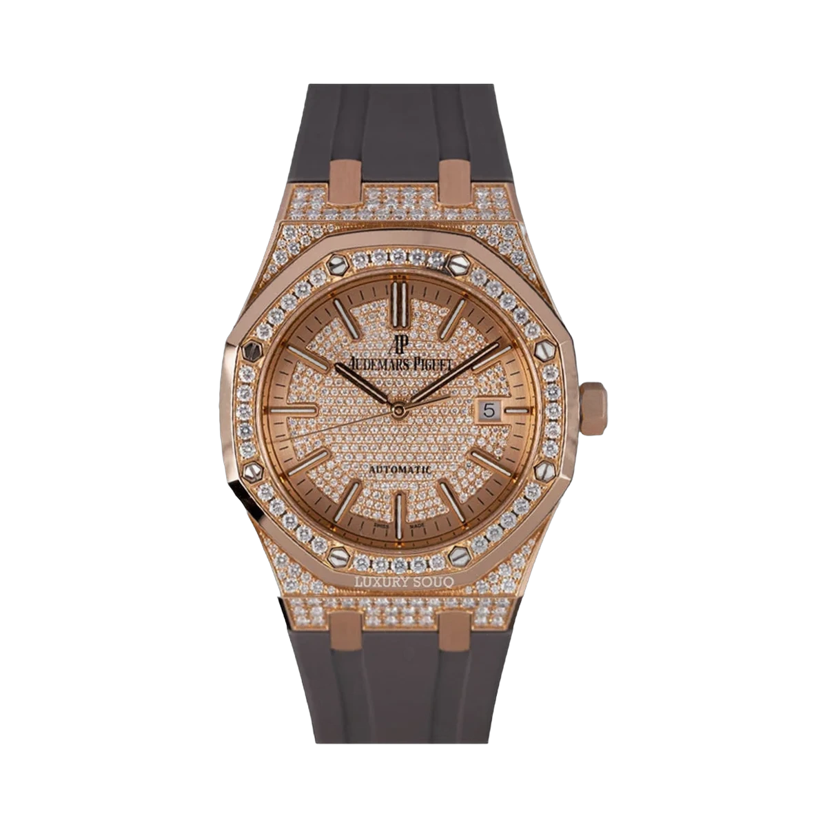 Audemars Piguet Royal Oak 15402OR.ZZ.D003CR.01 Rose Gold Pave Diamond Dial and Bezel 41mm Men's Watch