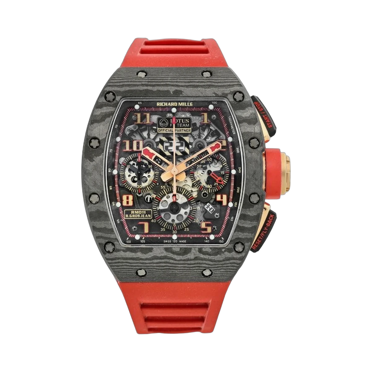 Richard Mille RM 011 AO RG-CA F1 Lotus Romain Grosjean 50mm x 40mm NTPT Carbon Red Rubber Straps Men's Watch