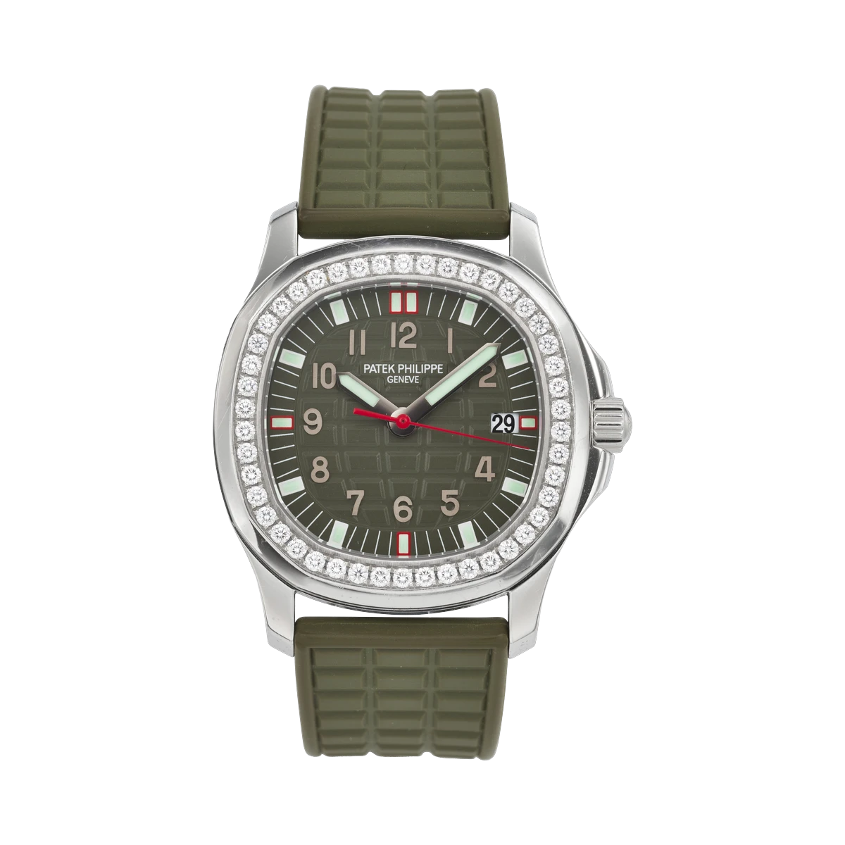 百达翡丽 Aquanaut Luce 5067A-013 卡其绿镶钻表圈 35.75 毫米不锈钢卡其绿橡胶表带女士手表