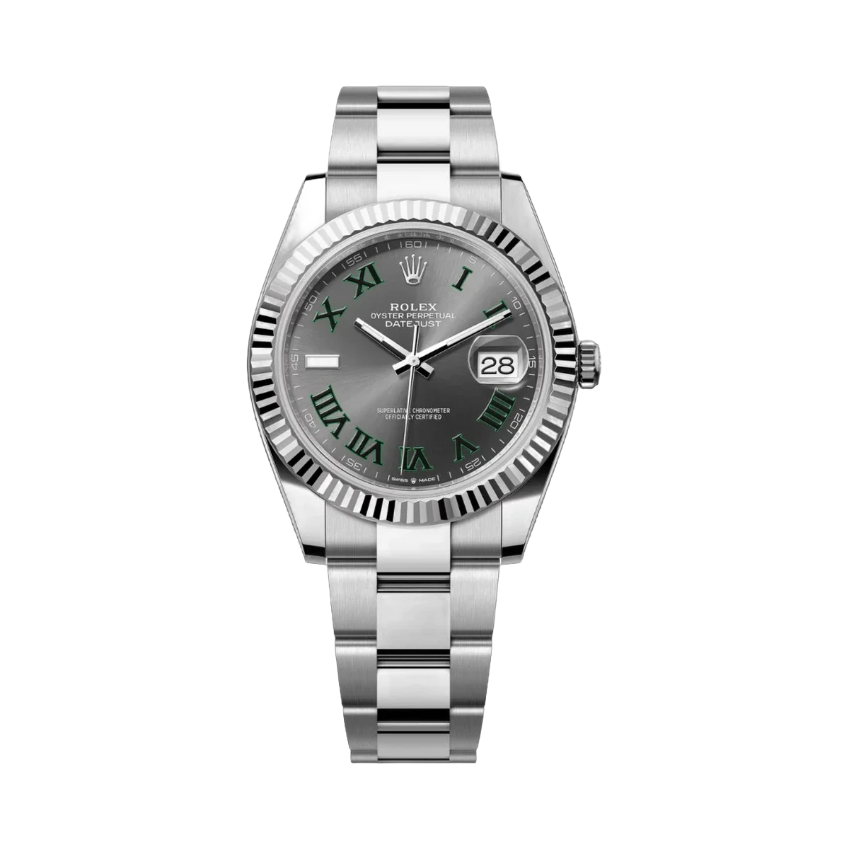 Rolex Datejust 41 Oyster Perpetual 126334-0021 White Gold 41mm Grey Dial Green Roman Numeral Men's Watch