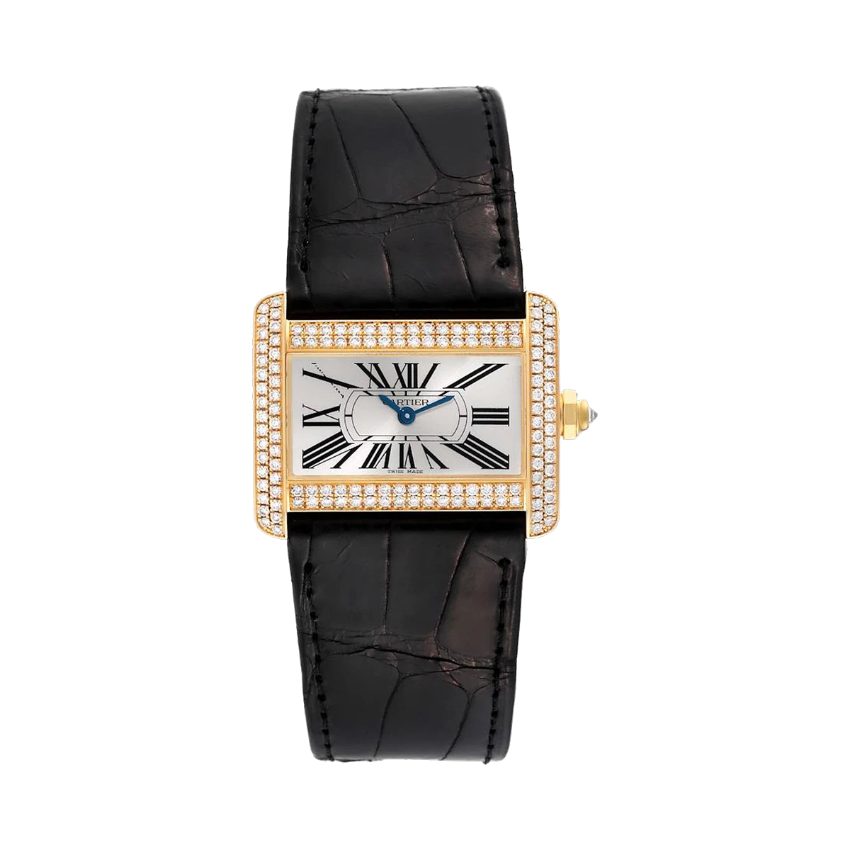 Cartier Tank Divan W6300356 Mini Watch Diamonds After Market 31.5x25mm 18K Yellow Gold