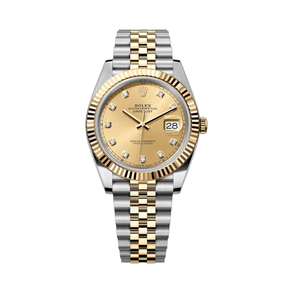 Rolex Datejust 126333-0012 Oystersteel 18kt Yellow Gold Diamond Numerals 41mm Champagne Dial Mens Watch