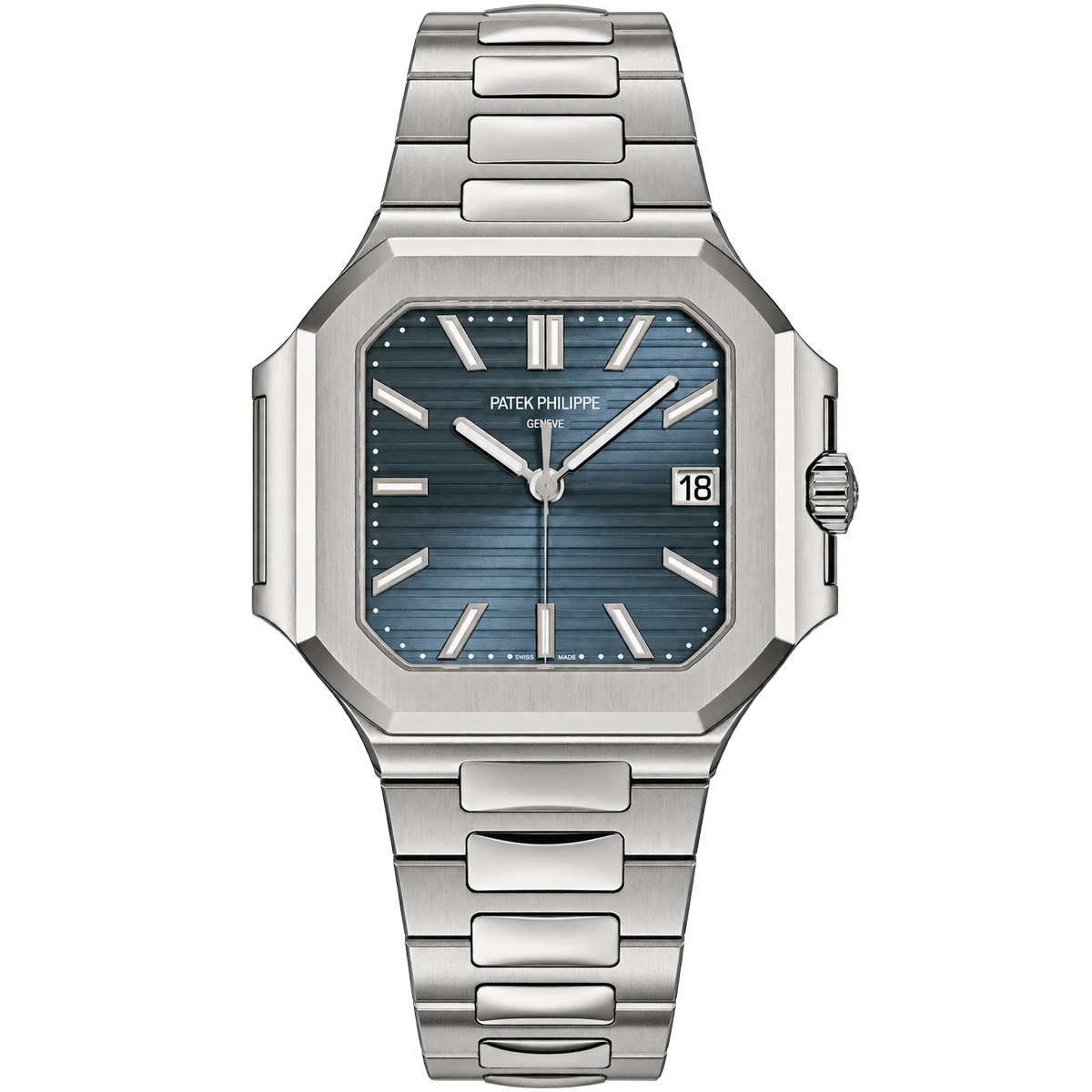 Patek Philippe Cubitus 7128/1G-001 Herrenuhr aus Weißgold mit Sonnenschliff, blau-grauem Zifferblatt, 40 mm