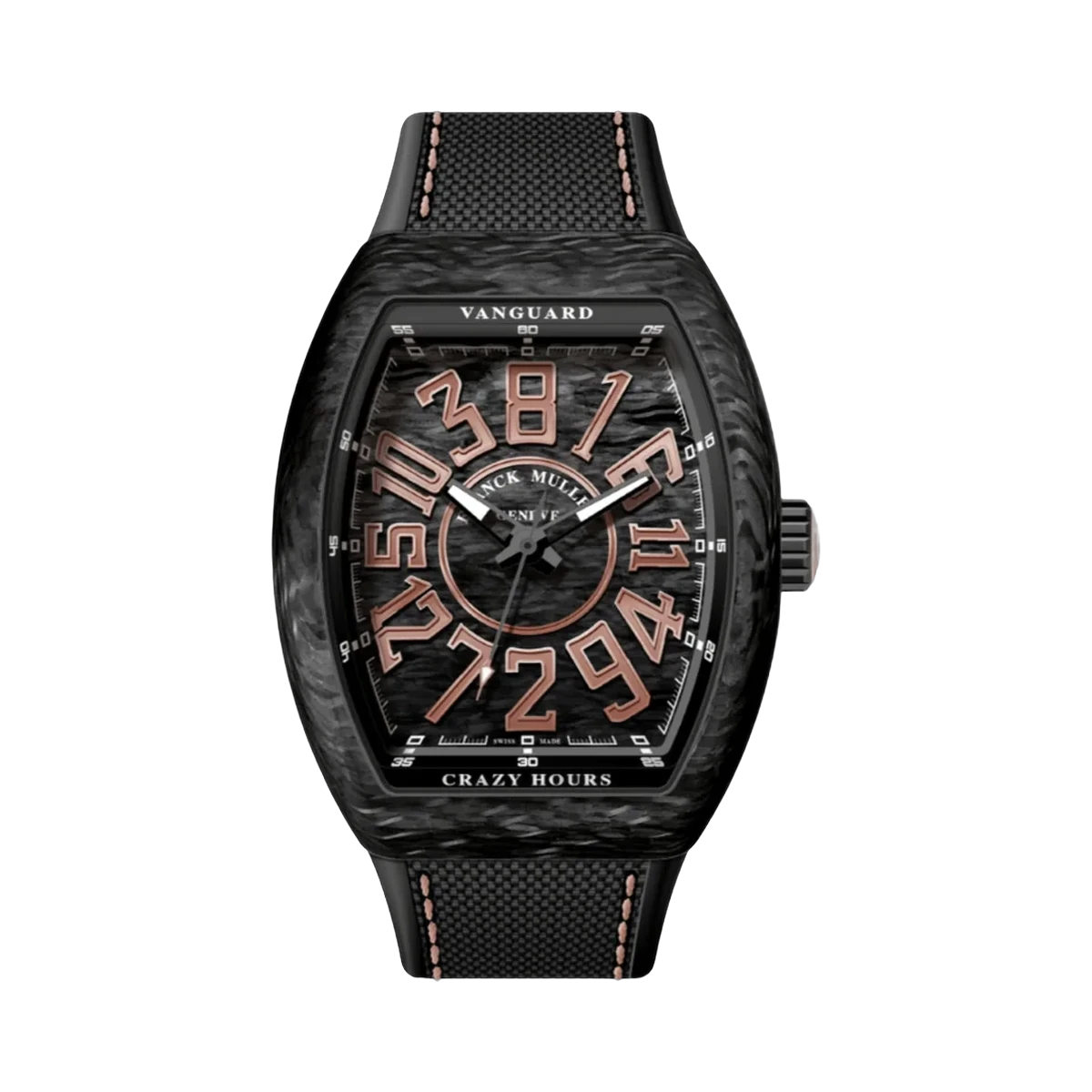 ساعة فرانك مولر فانجارد كريزي آورز V 45 CH كاربون RB-5N أوتوماتيكية للرجال بقرص أسود وأرقام ذهبية 45 ملم