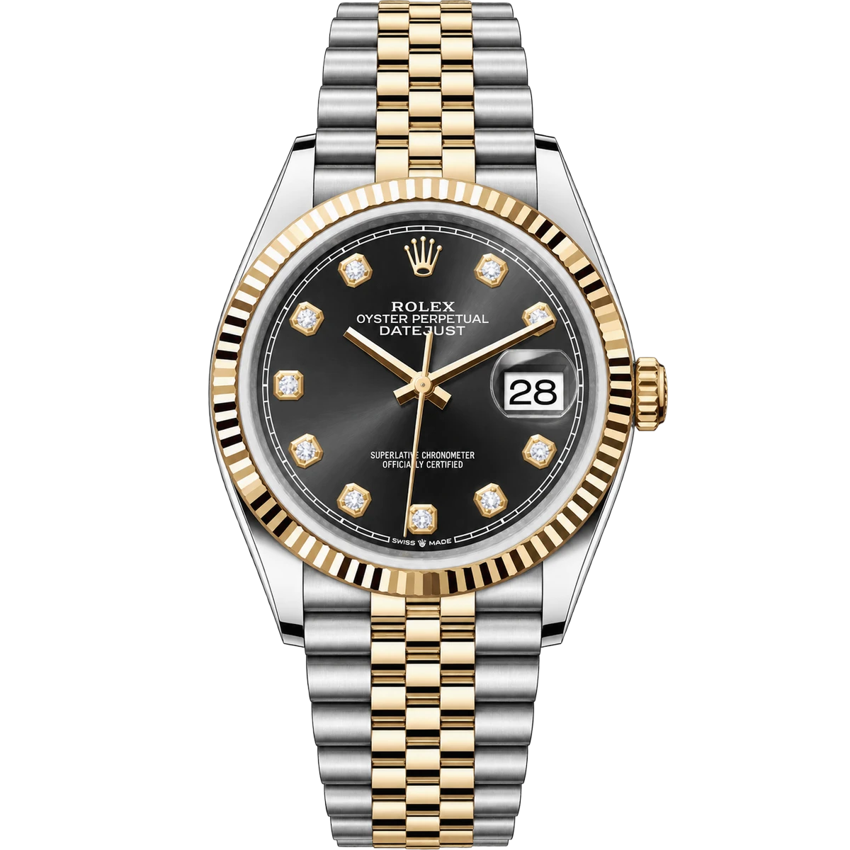 Rolex Datejust 126233-0021 Black Diamond Dial 36Mm 18K Yellow Gold And Stainless Steel Ladies Watch