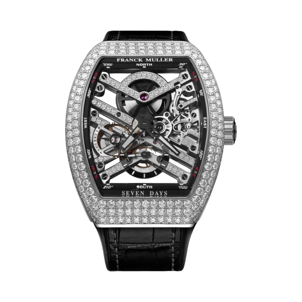 Franck Muller Vanguard Skeleton Seven Days V 41 S6 SQT D MVT D OG NR Weißgold Diamantbesetzte Lünette 41mm Skelettzifferblatt Unisex-Uhr