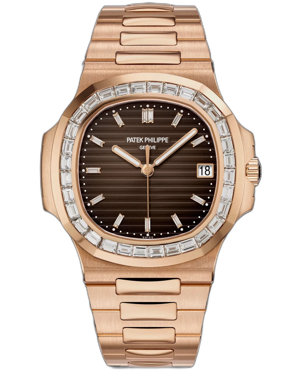 Patek Philippe Nautilus 5723/1R-010 Automatic Rose Gold Baguette Diamond Bezel 40mm Brown Dial Men's Watch