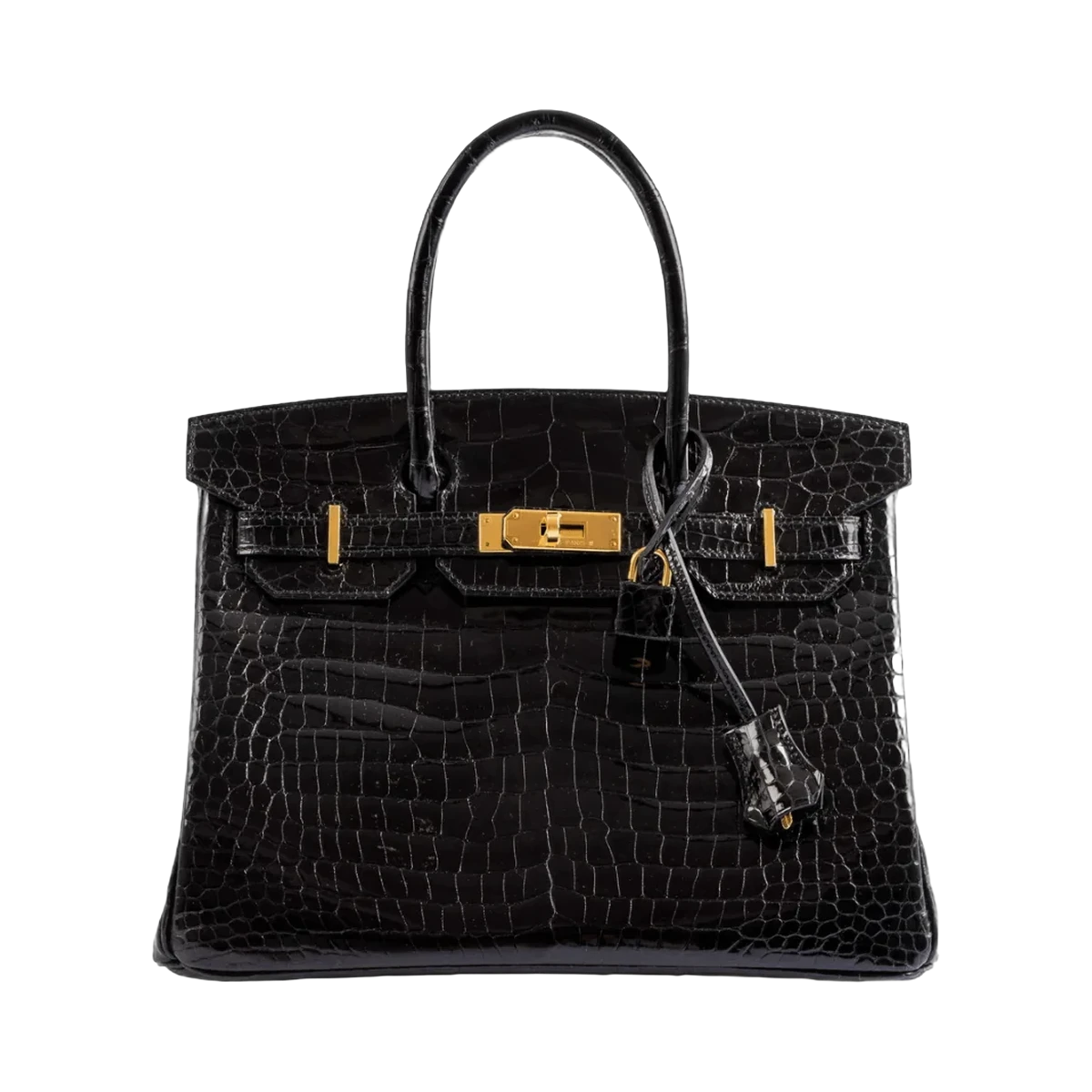 Hermès Birkin 30 Schwarze glänzende Porosus Krokodil Gold HW Handtasche