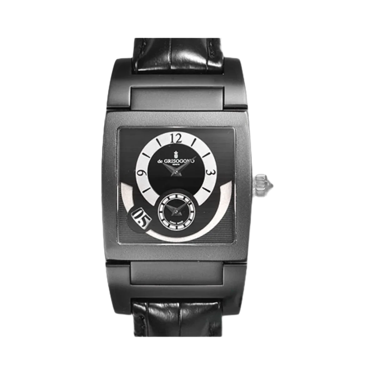 De Grisogono Dual Time UNO DF N20 Automatic PVD Stainless Steel Black Alligator Strap Black Dial