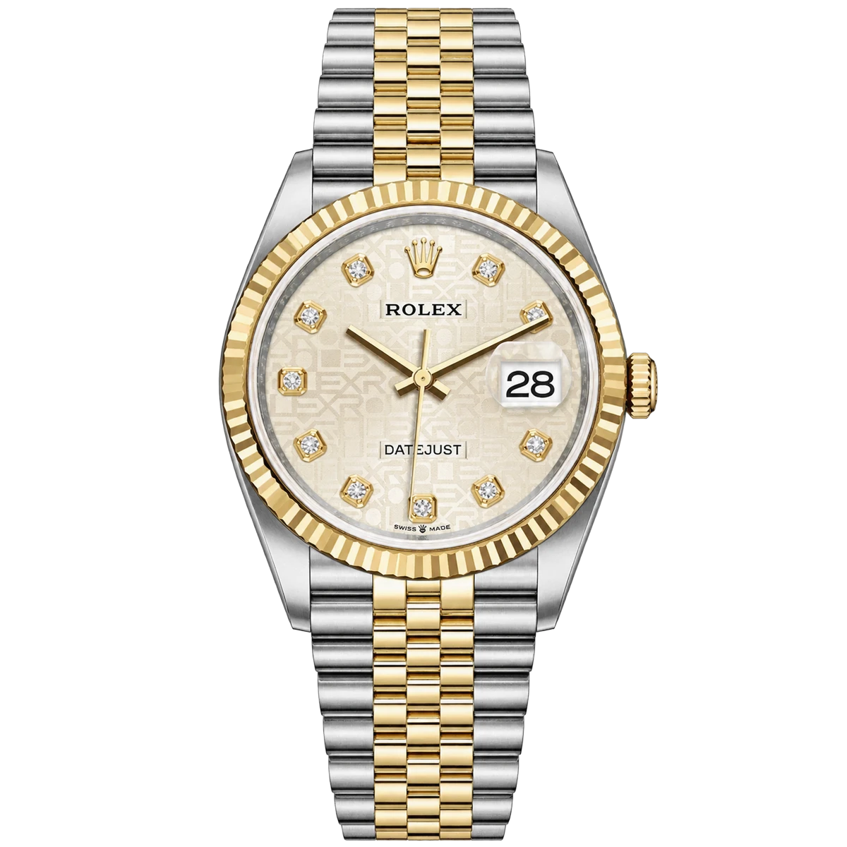 Rolex Datejust 126233 SJDJ Silver Diamond Dial Fluted Yellow Gold Bezel 36Mm Steel And Yellow Gold Ladies' Watch