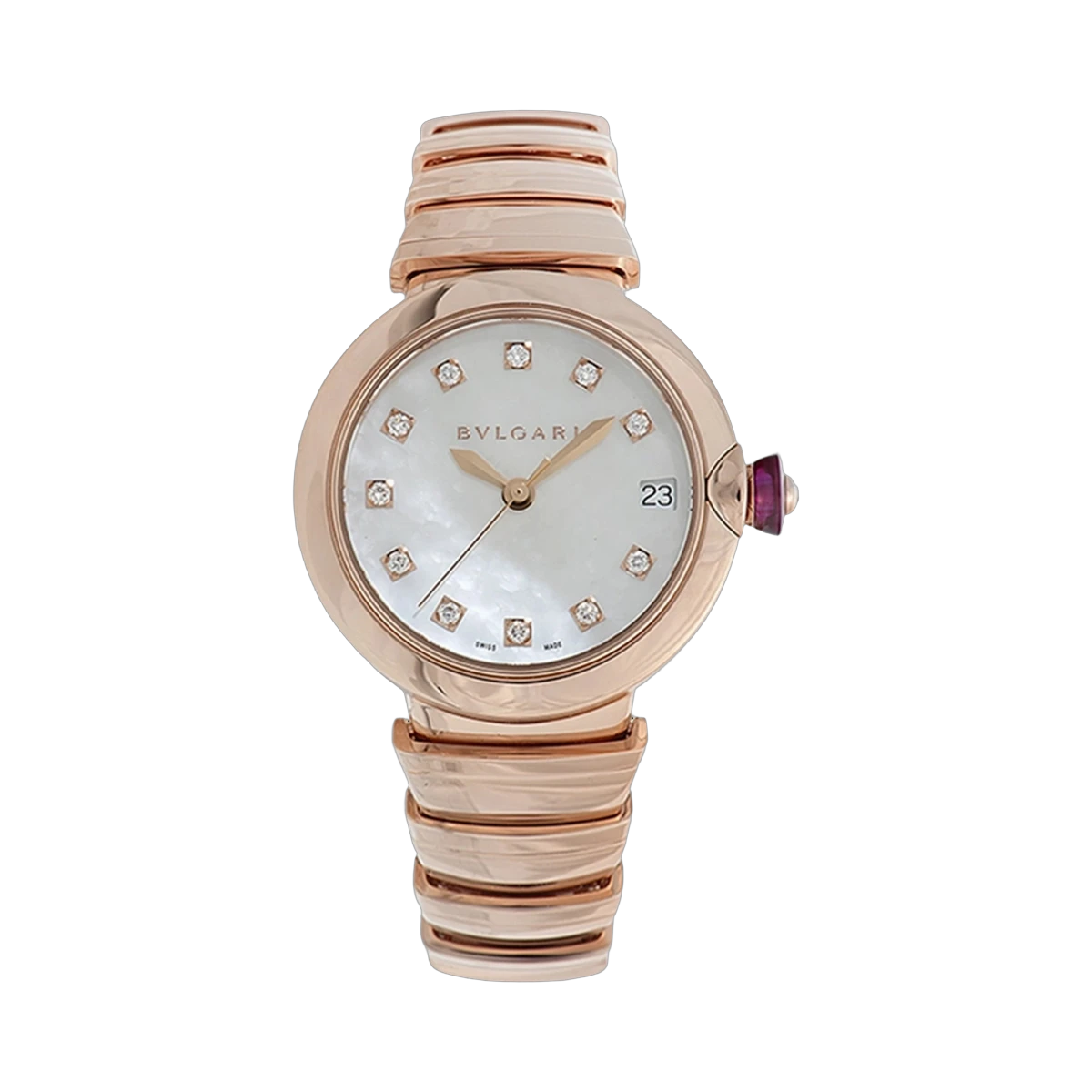 Bvlgari Lvcea Automatic White MOP Diamond 102353 33MM 18K Rose Gold
