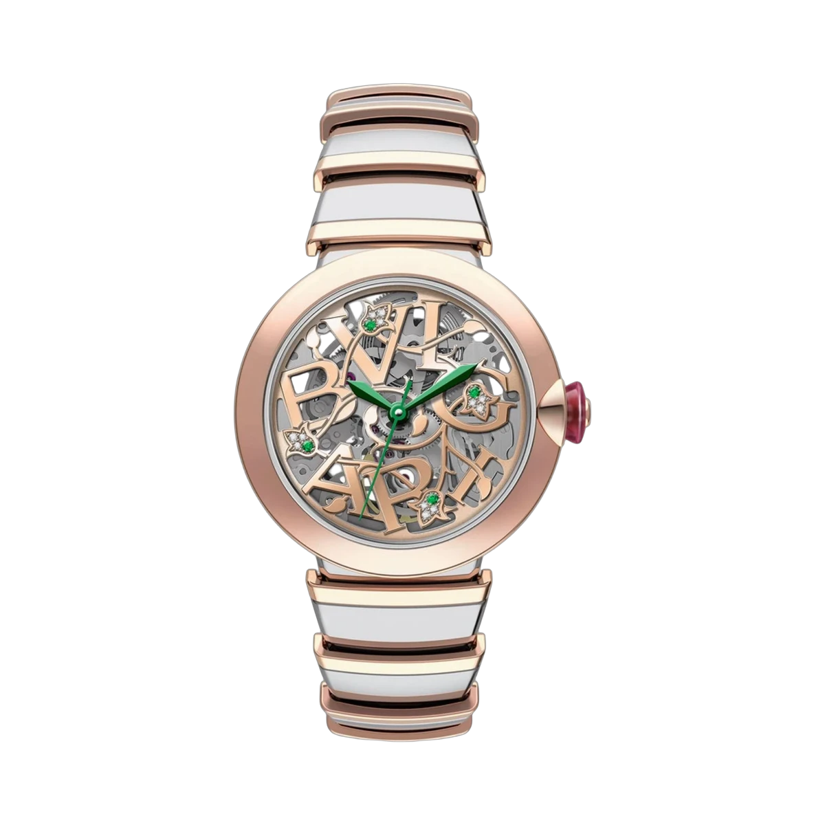 Bvlgari Lvcea Skeleton Emerald 103028 33MM Steel and Rose Gold Pre-Owned