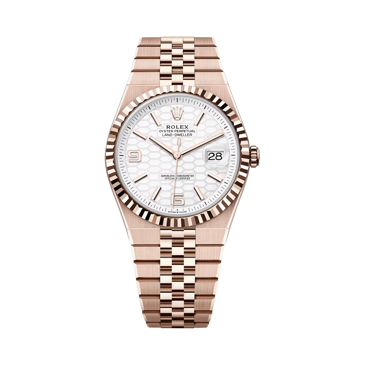 Rolex Land-Dweller 127335-0001 Everose Gold 40mm White Honeycomb-motif Dial Men's Watch