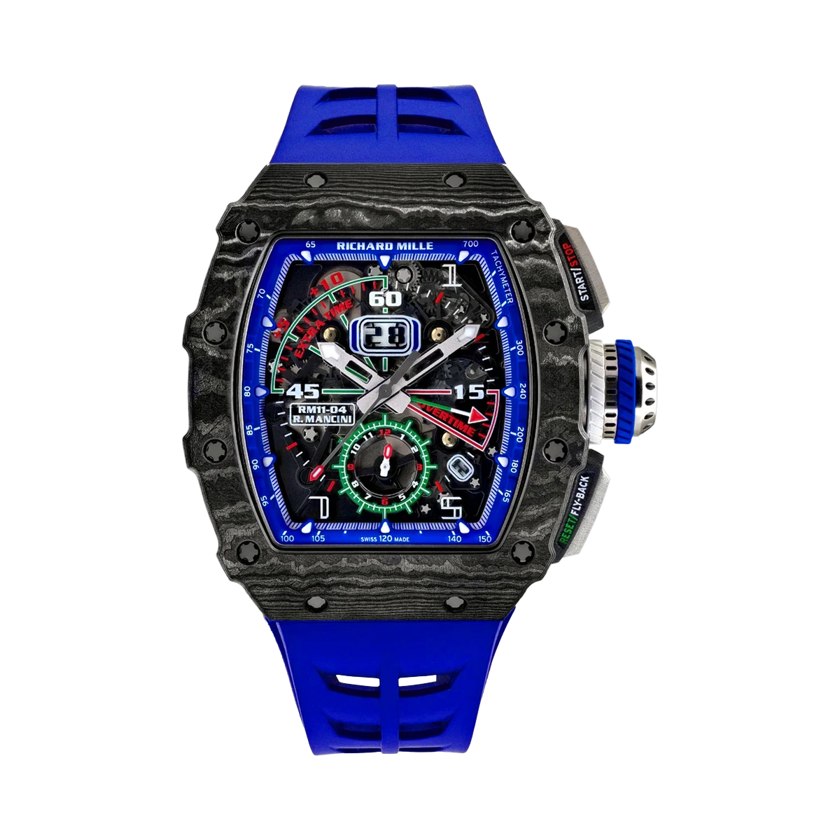 Richard Mille RM 11-04 CA Roberto Mancini Automatic Flyback Chronograph 49.94Mm X 44.50Mm Blue Rubber Straps Men's Watch