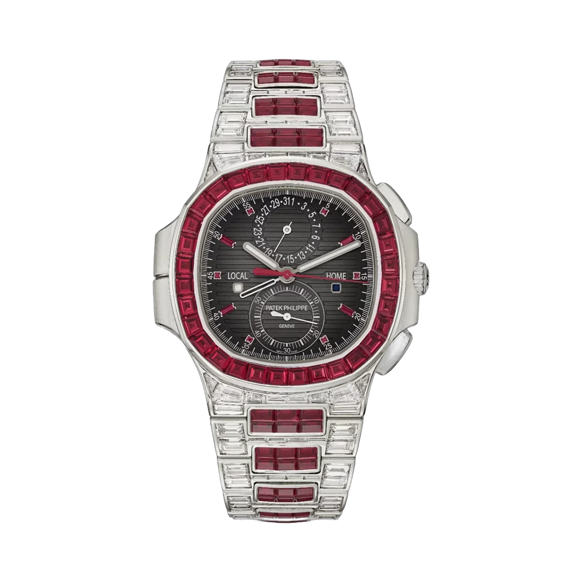 Patek Philippe Nautilus 5990/1422G-001 White Gold Diamond and Ruby Set 40.5mm Black Dial Men's Watch