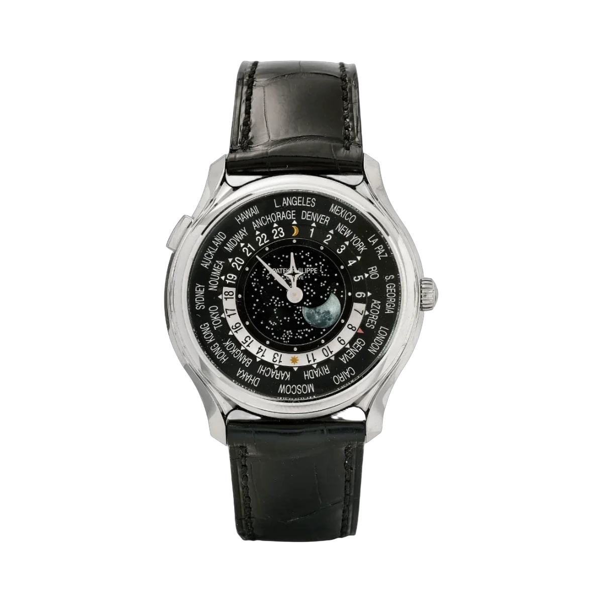 Patek Philippe World Time MoonPhase 5575G-001 White Gold 175th Anniversary 40mm Black Mens Watch