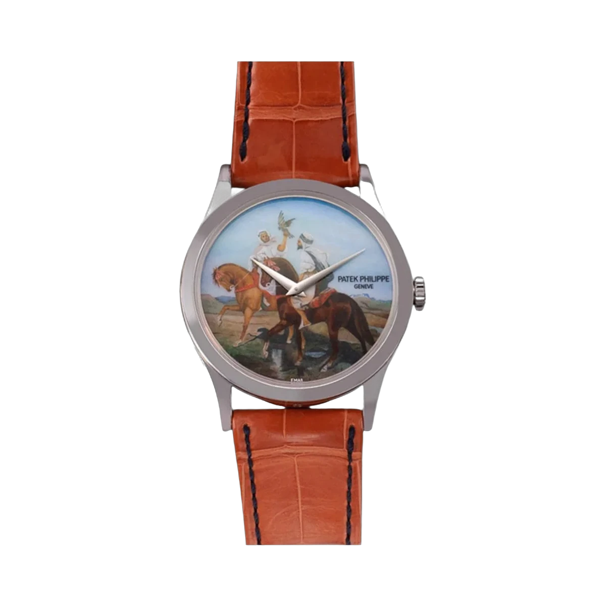 Patek Philippe Calatrava Falcon Hunting 5077P-091 Platinum 37mm Multicolor Dial Men's Watch