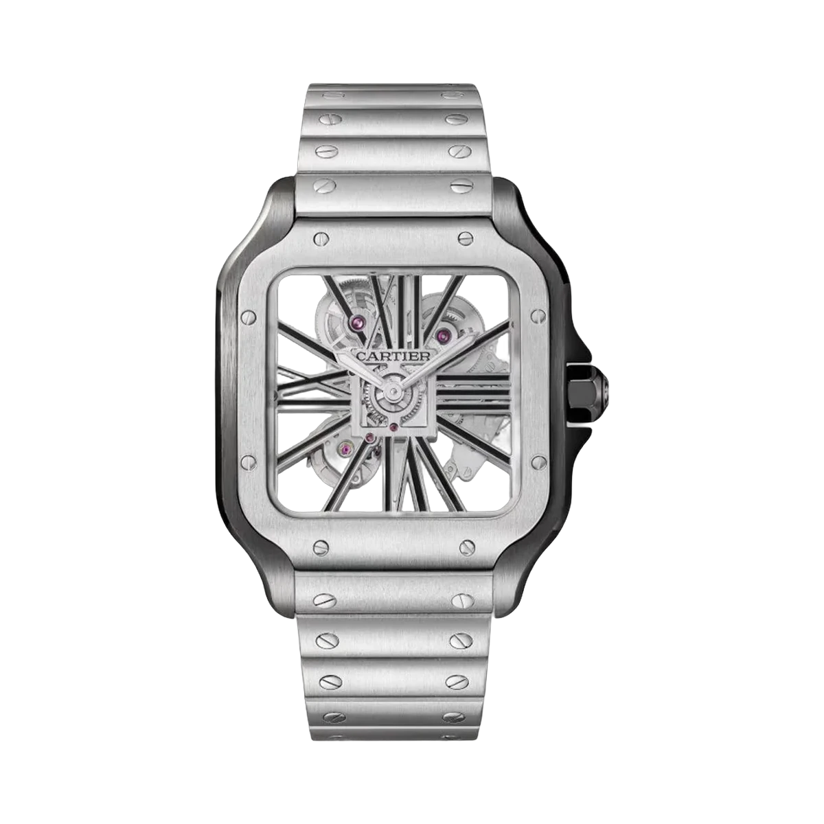 Cartier Santos De Cartier WHSA0027 Steel & black ADLC 47.5mm Skeleton Dial Men's Watch