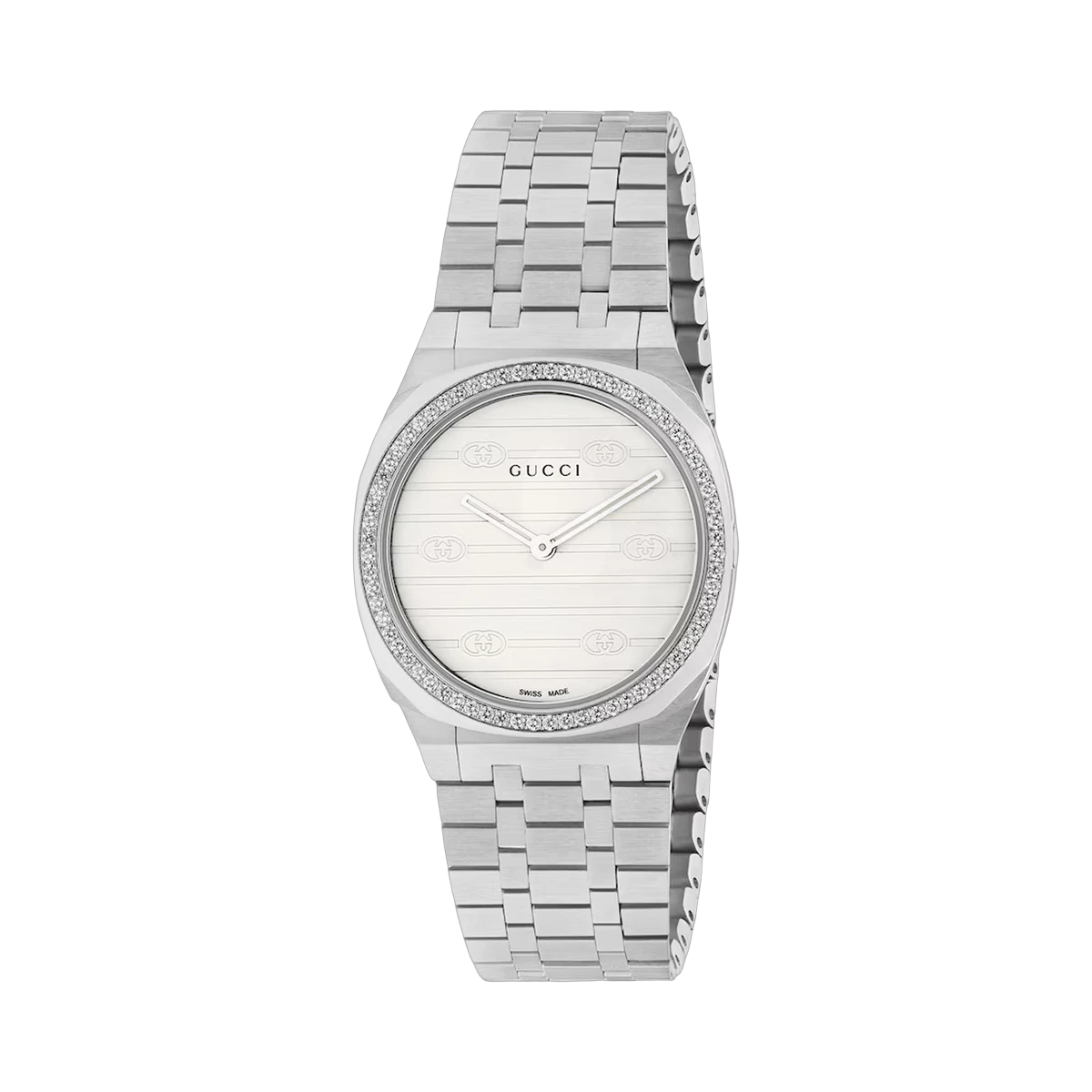 Gucci Gucci 25H Ladies Silver Dial Diamond Bezel Watch YA163503