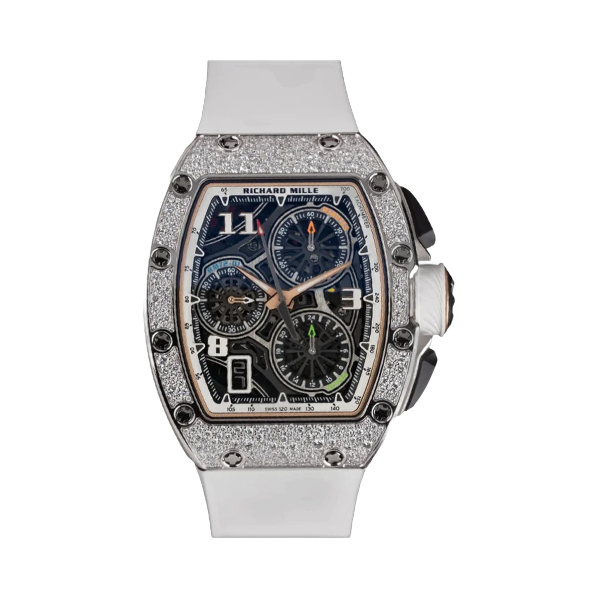 Richard Mille RM 72-01 Lifestyle Flyback Chronograph White Gold Diamond Bezel Skeleton Dial 47mm Men's Watch