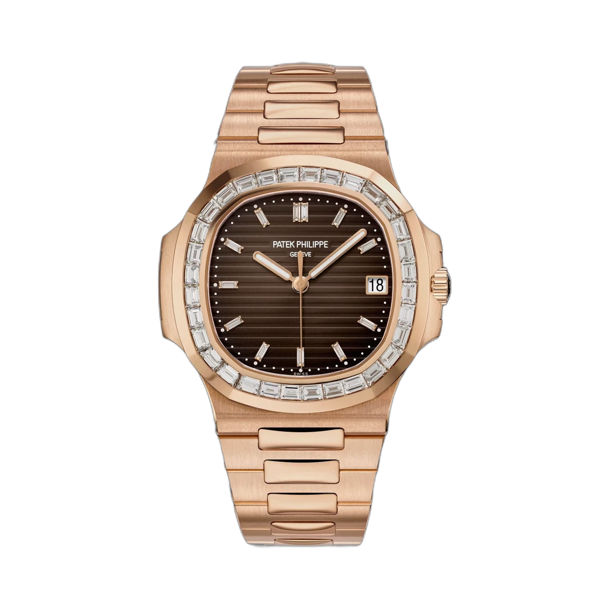 Patek Philippe Nautilus 5723/1R-010 Automatic Rose Gold Baguette Diamond Bezel 40mm Brown Dial Men's Watch