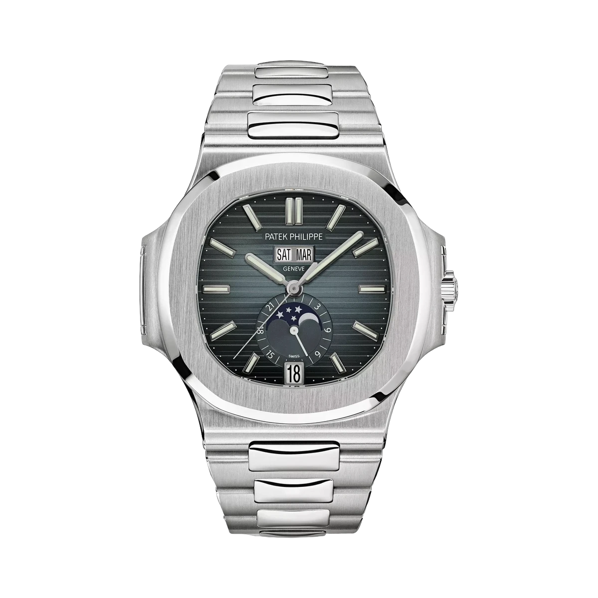 Patek Philippe Nautilus 5726/1A-014 Gradient Blue Dial Annual Calendar Moon Phases Stainless Steel